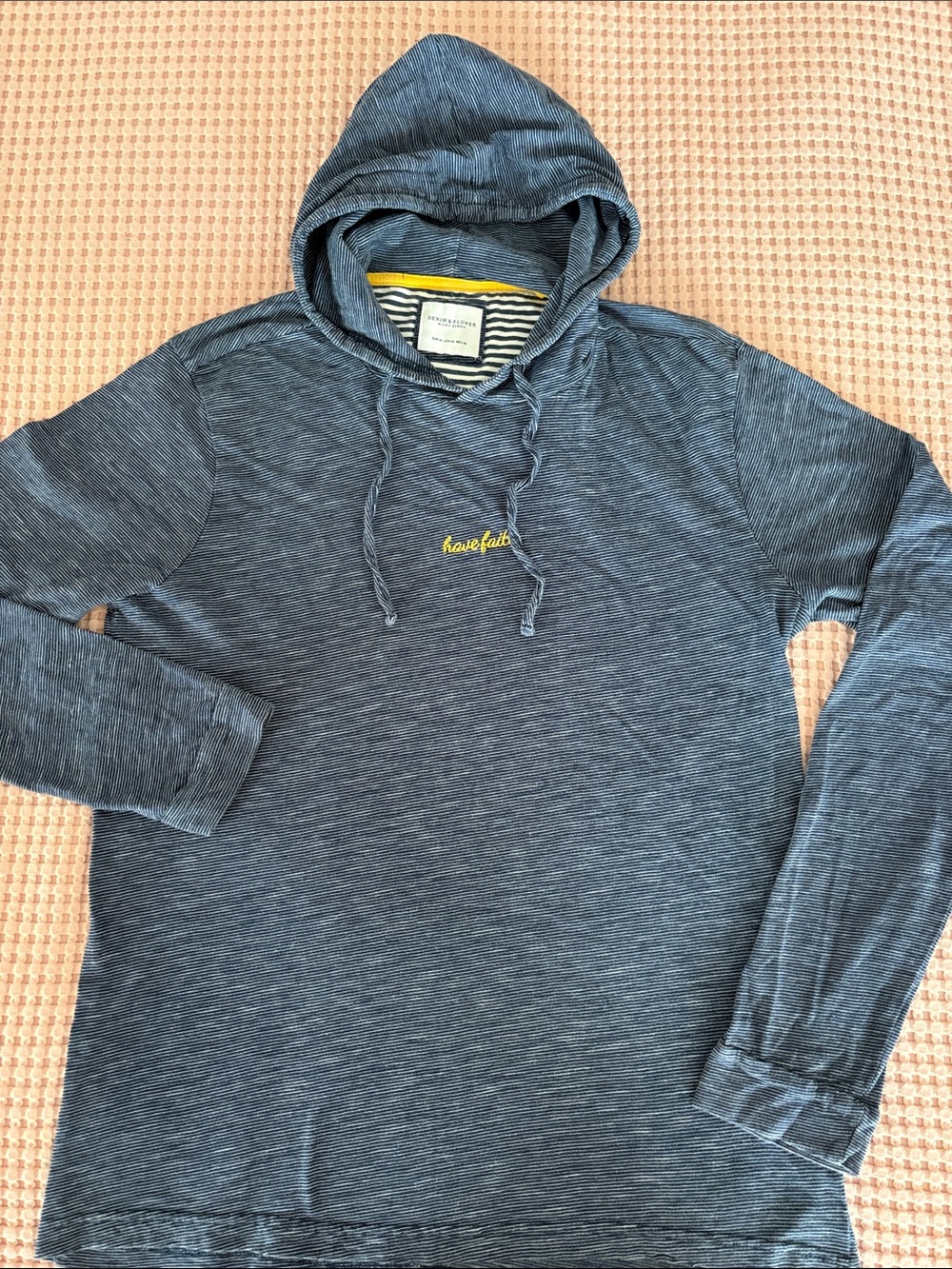 NWOT 100% cotton Denim & Flower Ricky Singh Blue Hooded Long-Sleeve Top